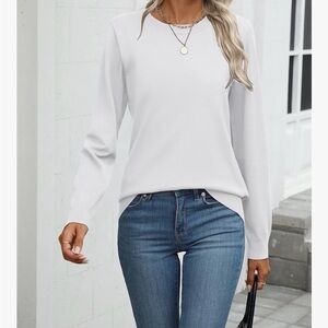Zeagoo White Long Sleeve Crewneck Sweater